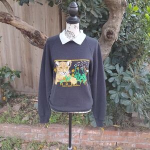 Vintage Cheetah National Wildlife Collared 80s Sweatshirt